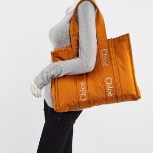 Chloe Golden Yellow Nylon Large Woody Tote Bag